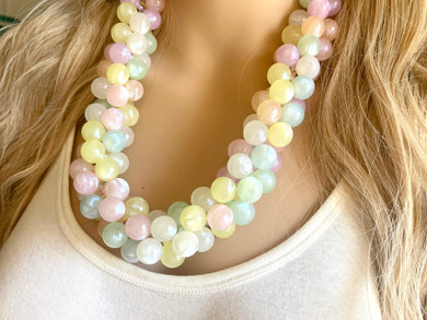 Misty Morning Pastel Rainbow Beaded Necklace, Colorful Jewelry, Chunky statement necklace, rainbow jewelry, confetti mint pink shimmer