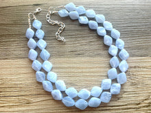 Load image into Gallery viewer, Light Blue Statement Necklace, chunky bib beaded jewelry, sky blue color block necklace, beaded acrylic bib jewelry periwinkle triple strand