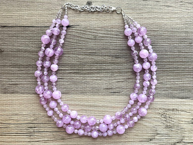 Lavender Haze beaded Necklace, triple strand jewelry, big beaded chunky statement necklace, purple lavender Lilac bubble acrylic necklace