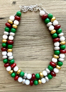 Christmas Necklace, Red Silver Gold Green white Holiday Jewelry, Christmas Jewelry, Red Green Jewelry, Christmas Gift Christmas Present