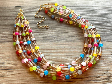 Brilliant Rainbow Beaded Necklace, Colorful Jelly Jewelry Chunky statement necklace, beaded necklace jewelry pride confetti brown