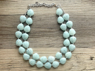 Mauritius Beach double strand chunky jewelry, beaded blue jewelry, light blue thick necklace, Caribbean aqua necklace, turquoise bib