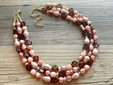 Sugared Cookie chunky necklace beaded jewelry, resin beaded Neutral necklace, pink brown necklace, gold necklace, brown blush pink
