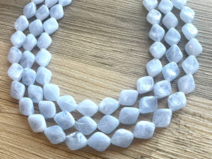 Light Blue Statement Necklace, chunky bib beaded jewelry, sky blue color block necklace, beaded acrylic bib jewelry periwinkle triple strand