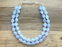 Load image into Gallery viewer, Light Blue Statement Necklace, chunky bib beaded jewelry, sky blue color block necklace, beaded acrylic bib jewelry periwinkle triple strand