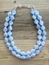 Load image into Gallery viewer, Light Blue Statement Necklace, chunky bib beaded jewelry, sky blue color block necklace, beaded acrylic bib jewelry periwinkle triple strand