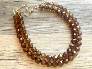 Espresso double strand OOAK statement Necklace, Brown Beaded Necklace, summer gold jewelry, double strand faceted bubble necklace