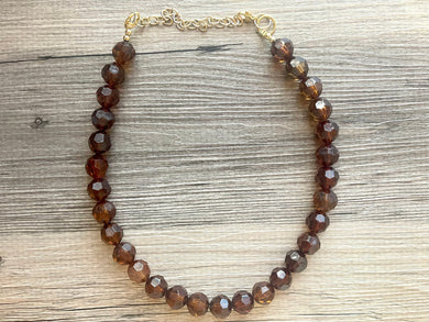 Espresso single strand statement Necklace, Brown Beaded Necklace, summer gold jewelry, double strand faceted bubble necklace