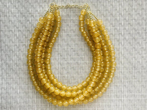 Five Strand Gold Glitter Resin Chunky statement necklace, big beaded jewelry, gifts for women, bib jewelry Multi-Strand necklace statement