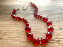 Load image into Gallery viewer, Glass cranberry Necklace, Red Holiday Jewelry, Maroon Jewelry, Red Jewelry, Beaded Christmas Present gold single strand long necklace