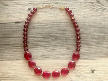 Load image into Gallery viewer, Glass cranberry Necklace, Red Holiday Jewelry, Maroon Jewelry, Red Jewelry, Beaded Christmas Present gold single strand long necklace