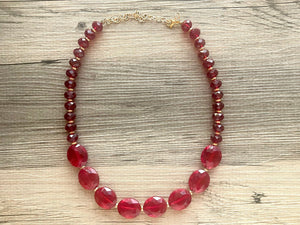 Glass cranberry Necklace, Red Holiday Jewelry, Maroon Jewelry, Red Jewelry, Beaded Christmas Present gold single strand long necklace