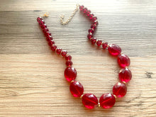 Load image into Gallery viewer, Glass cranberry Necklace, Red Holiday Jewelry, Maroon Jewelry, Red Jewelry, Beaded Christmas Present gold single strand long necklace