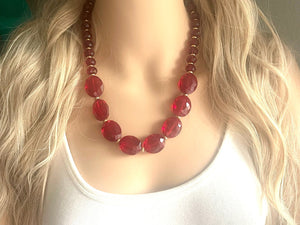 Glass cranberry Necklace, Red Holiday Jewelry, Maroon Jewelry, Red Jewelry, Beaded Christmas Present gold single strand long necklace