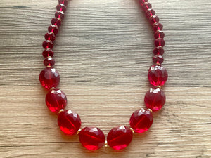 Glass cranberry Necklace, Red Holiday Jewelry, Maroon Jewelry, Red Jewelry, Beaded Christmas Present gold single strand long necklace