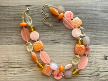 Load image into Gallery viewer, Peach &amp; Quiet 2 strand statement Necklace, Clementine Beaded Necklace, summer gold jewelry, bubble necklace bib pink peach orange