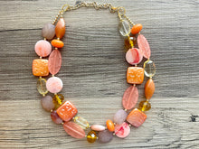 Load image into Gallery viewer, Peach &amp; Quiet 2 strand statement Necklace, Clementine Beaded Necklace, summer gold jewelry, bubble necklace bib pink peach orange