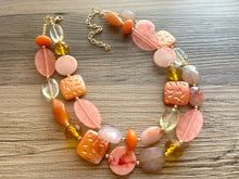 Load image into Gallery viewer, Peach &amp; Quiet 2 strand statement Necklace, Clementine Beaded Necklace, summer gold jewelry, bubble necklace bib pink peach orange