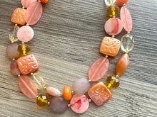 Load image into Gallery viewer, Peach &amp; Quiet 2 strand statement Necklace, Clementine Beaded Necklace, summer gold jewelry, bubble necklace bib pink peach orange