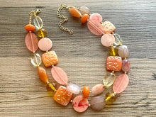 Load image into Gallery viewer, Peach &amp; Quiet 2 strand statement Necklace, Clementine Beaded Necklace, summer gold jewelry, bubble necklace bib pink peach orange