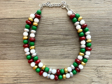 Christmas Necklace, Red Silver Gold Green white Holiday Jewelry, Christmas Jewelry, Red Green Jewelry, Christmas Gift Christmas Present