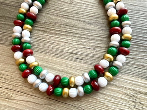 Christmas Necklace, Red Silver Gold Green white Holiday Jewelry, Christmas Jewelry, Red Green Jewelry, Christmas Gift Christmas Present