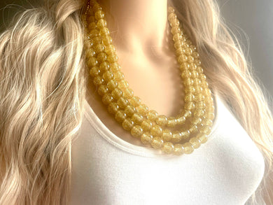 Triple Strand Gold Glitter Resin Chunky statement necklace, big beaded jewelry, gifts for women, bib jewelry Multi-Strand necklace statement