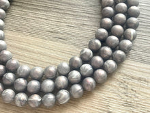 Load image into Gallery viewer, Three Strand Silver gray hologram Resin Chunky statement necklace, big beaded jewelry, gifts for women, bib jewelry Multi-Strand necklace