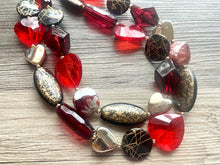 Load image into Gallery viewer, Heart Breaker double strand OOAK statement Necklace, Red gold Beaded Necklace, summer jewelry neutral, gray black resin cranberry beads love