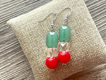 Load image into Gallery viewer, Christmas earrings, Red Silver Green and Resin Holiday Jewelry, Christmas Jewelry Red Green Jewelry, Christmas Gift Christmas Present beaded