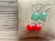 Load image into Gallery viewer, Christmas earrings, Red Silver Green and Resin Holiday Jewelry, Christmas Jewelry Red Green Jewelry, Christmas Gift Christmas Present beaded