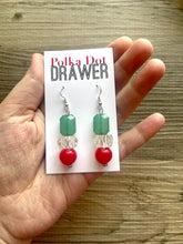 Load image into Gallery viewer, Christmas earrings, Red Silver Green and Resin Holiday Jewelry, Christmas Jewelry Red Green Jewelry, Christmas Gift Christmas Present beaded