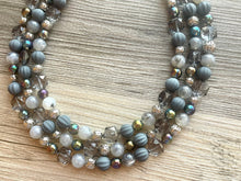 Load image into Gallery viewer, Silver &amp; Gray statement necklace, Triple Strand jewelry, gifts for women bib jewelry Multi-Strand Nugget metallic rainbow black mirror