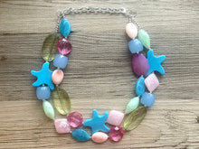 Load image into Gallery viewer, Antiqua Beach Double Layer statement necklace, Chunky Jewelry star beads jewelry, OOAK Peach blue green pink