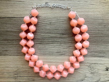 Load image into Gallery viewer, Peach Double strand statement Necklace, Pink Beaded Necklace, summer silver jewelry, bubble necklace bib pink peach orange