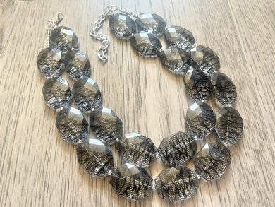 Black & clear Lace Bead Necklace, multi Strand Statement Jewelry, black Chunky bib, bridesmaid necklace, beaded jewelry