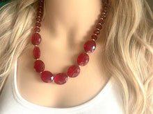 Load image into Gallery viewer, Glass cranberry Necklace, Red Holiday Jewelry, Maroon Jewelry, Red Jewelry, Beaded Christmas Present gold single strand long necklace