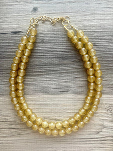 Double Strand Gold Glitter Resin Chunky statement necklace, big beaded jewelry, gifts for women, bib jewelry Multi-Strand necklace statement