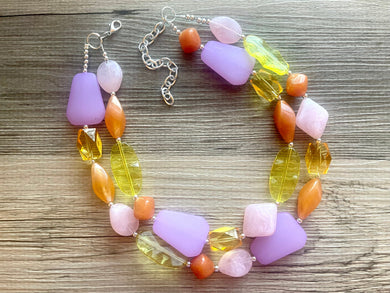 Lavender Haze Beaded Necklace, 2 strand Chunky statement necklace, big beaded necklace jewelry, Orange yellow blush pink statement