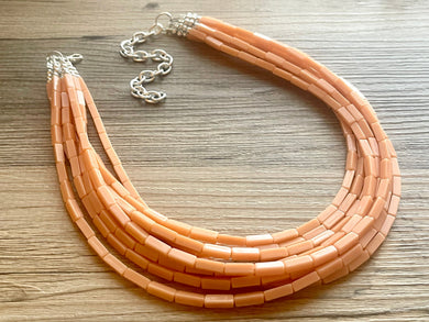 Clementine Sky Chunky 8 Strand Statement Necklace, Orange coral jewelry, orange color block statement, peach summer fall necklace