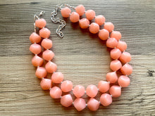 Load image into Gallery viewer, Peach Double strand statement Necklace, Pink Beaded Necklace, summer silver jewelry, bubble necklace bib pink peach orange