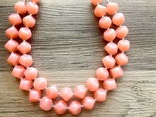 Load image into Gallery viewer, Peach Double strand statement Necklace, Pink Beaded Necklace, summer silver jewelry, bubble necklace bib pink peach orange