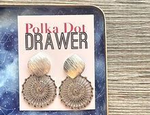 Load image into Gallery viewer, Silver Hammered earrings, oval statement earrings, metal jewelry, roundgeometric earrings pierced dangle drop chunky shiny rectangular brass