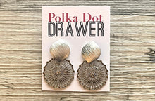 Load image into Gallery viewer, Silver Hammered earrings, oval statement earrings, metal jewelry, roundgeometric earrings pierced dangle drop chunky shiny rectangular brass