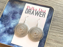 Load image into Gallery viewer, Silver Hammered earrings, oval statement earrings, metal jewelry, roundgeometric earrings pierced dangle drop chunky shiny rectangular brass
