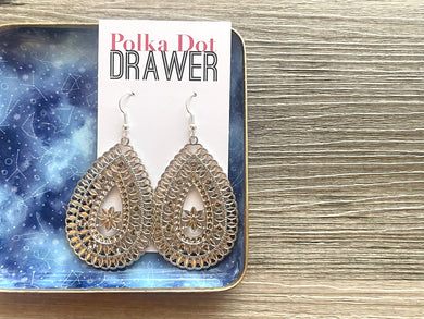 Silver Cut Out earrings, oval statement earrings, metal jewelry, round geometric earrings pierced dangle drop chunky shiny rectangular brass