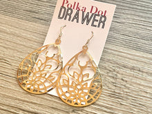 Load image into Gallery viewer, Gold Filigree earrings, round statement earrings metal jewelry, gold geometric earrings pierced dangle drop chunky shiny gold metal brass