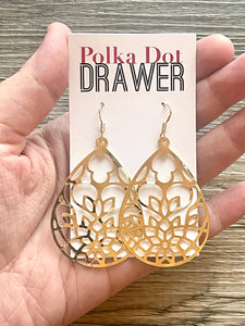 Gold Filigree earrings, round statement earrings metal jewelry, gold geometric earrings pierced dangle drop chunky shiny gold metal brass