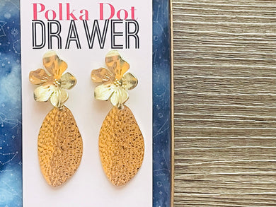 Gold Hammered earrings, Floral round statement earrings metal jewelry, gold geometric earrings pierced dangle drop chunky shiny gold metal