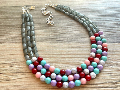 Gray Candy Multi-Color RAINBOW Beaded Necklace, Colorful Statement Necklace, Chunky Beaded Necklace, Colorful jewelry necklace